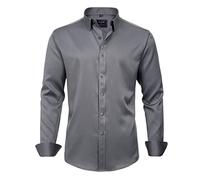 J.VER Mens Shirts Fashion Long Sleeve Dress Non Iron Stretch Business Casual Regular Fit Formal Work Button Down Shirt Grey 4XL