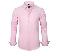 J.VER Mens Shirts Fashion Pink Long Sleeve Dress Stretch Non Iron Formal Business Casual Regular Fit Wedding Work Button Down Shirt L
