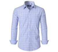 J.VER Mens Shirts Long Sleeve Blue Yellow Gingham Check Regular Fit Oktoberfest Plaid Business Smart Casual Dress Shirts XL