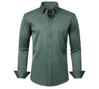 J.VER Mens Shirts Long Sleeve Dress Non Iron Stretch Green Formal Button Down Shirt for Men Fashion Business Casual Wedding Work L