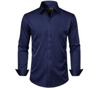 J.VER Mens Shirts Long Sleeve Fashion Dress Non Iron Stretch Formal Button Down Shirt for Business Casual Wedding Work Navy Blue XXL