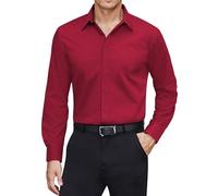 J.VER Mens Shirts Long Sleeve Formal Business Casual Regular Fit Plain Stretch Non Iron Fashion Dinner Prom Party Dating Dress Shirt Red 2XL