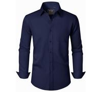 J.VER Mens Shirts Long Sleeve Formal Regular Fit Stretch Non Iron Business Casual Work Office Meeting Dating Dress Shirt with Pocket Navy 4XL