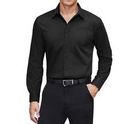 J.VER Mens Shirts Long Sleeve Stain Shield Dress Black Shirts Men Stretch Non Iron Business Casual Work Office Funeral Button Down Shirt M