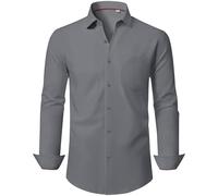 J.VER Mens Shirts Long Sleeve Stretch Business Casual Smart Party Urban Stylish Plain Fashion Dress Shirt with Pocket Grey L