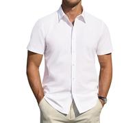 J.VER Mens Shirts Short Sleeve Stretch Stain Shield Summer White Shirt Men Regular Fit Non Iron Dress Business Casual Work Office Formal Shirts M