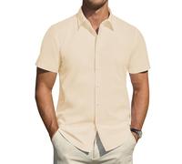 J.VER Mens Shirts Short Sleeve Summer Dress Shirt Stain Shield Stretch Solid Business Casual Smart Work Office Interview Wedding Shirt Beige L