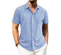 J.VER Mens Shirts Short Sleeve Summer Linen Regular Fit Beach Holiday Casual Button Down Shirt Light Blue 3XL