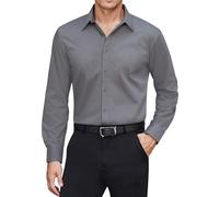 J.VER Mens Shirts Stretch Long Sleeve Dress Stain Shield Business Casual Regular Fit Button Down Shirt Non Iron Work Office Formal Shirt Dark Grey 2XL