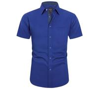 J.VER Men's Short Sleeve Dress Shirt Stretch Non Iron Regular Fit Business Formal Shirts Work Office Button Down Wedding Jewel Blue L