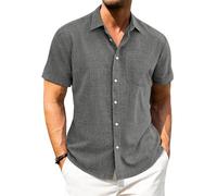 J.VER Mens Short Sleeve Linen Shirts Dark Grey Summer Casual Beach Holiday Regular Fit Button Down Shirt M