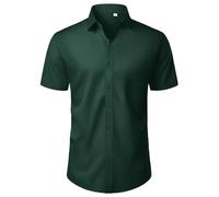 J.VER Men's Short Sleeve Shirt 4-Way Stretch Dress Shirt Regular Fit Casual Formal Work Summer Button Down Shirt Dark Green L