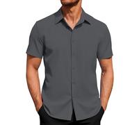 J.VER Mens Short Sleeved Shirts 4-Way Stretch Casual Shirt Regular Fit Non Iron Business Dress Summer Button Down Shirts Dark Grey 4XL