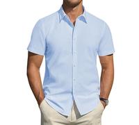 J.VER Mens Short Sleeved Shirts Formal Stain Shield Stretch No Iron Regular Fit Fashion Summer Casual Work Wedding Button Down Shirt Blue 2XL