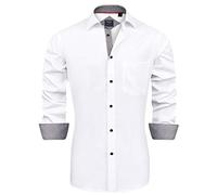 J.VER Men's White Dress Shirts Long Sleeve Business Regular Fit Fashion Button Down Stretch Formal Shirt Wedding Work Non Iron L Tall