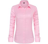 J.VER Pink Shirt Womens Long Sleeve Stretch Dress Fitted Shirt Business Casual Work Office Tops Fashion Ladies Blouses Shirts L