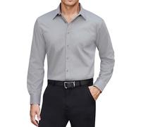 J.VER Shirts for Men Adult Dress Long Sleeve Stretch Non Iron Regular Fit Fashion Business Casual Smart Work Office Shirt Light Grey 2XL