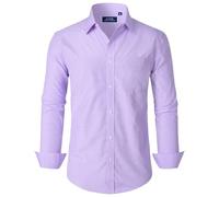 J.VER Shirts for Men Adult Fashion Purple Gingham Plaid Long Sleeve Regular Fit Oktoberfest Checked Business Smart Casual Dress Shirt XL