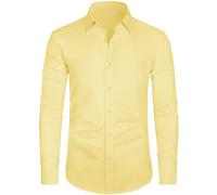 J.VER Shirts for Men Adult Fashion Yellow Smart Casual 4-Way Stretch Formal Dress Long Sleeve Business Work Button Down Shirt L