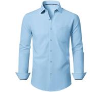 J.VER Shirts for Men Adult Long Sleeve 4-Way Stretch Wrinkle Free Business Casual Formal Dress Fashion Graduation Shirt Blue L