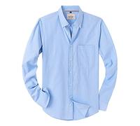 J.VER Shirts for Men Adult Long Sleeve Oxford Button Down Non Iron Business Smart Casual Work Formal Fashion Regular Fit Dress Shirts Blue 5XL