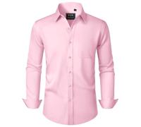 J.VER Shirts for Men Adult Non Iron Stretch Long Sleeve Regular Fit Business Casual Fashion Wedding Party Dinner Shirt Pink L