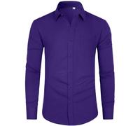 J.VER Shirts for Men Adult Purple 4-Way Stretch Formal Dress Business Long Sleeve Smart Casual Work Fashion Button Down Shirt L