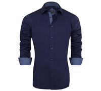J.VER Shirts for Men Casual Formal Non Iron Button Down Dress Shirts Long Sleeve Inner Contrast Work Wedding Shirt Dark Blue 2XL