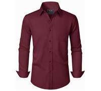 J.VER Shirts for Men UK Business Casual Long Sleeve Dress Shirt Fashion Stretch Non Iron Regular Fit Wedding Party Smart Top Burgundy L