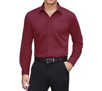 J.VER Shirts for Men UK Long Sleeve Stretch Stain Shield Non Iron Regular Fit Fashion Business Casual Smart Plain Party Dinner Daily Shirt Burgundy 4XL