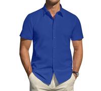 J.VER Shirts for Men UK Short Sleeve Dress Shirt Stain Shield Stretch Plain Regular Fit Business Casual Smart Button Down Tops Royal Blue S