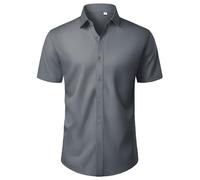 J.VER Short Sleeve Shirts Men 4-Way Stretch Dress Business Casual Summer Work Button Down Formal Shirt Dark Grey L