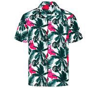 J.VER Ugly Shirt Mens Hawaiian Short Sleeve Summer Casual Beach Holiday Party Aloha Funky Flower Printed Vacation Fashion Tops Leaf Flamingo L
