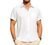 J.VER White Linen Shirts Men Fashion Short Sleeve Summer Beach Holiday Regular Fit Casual Button Down Shirt 5XL