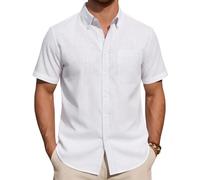 J.VER White Linen Shirts Men Summer Short Sleeve Regular Fit Smart Casual Lightweight Holiday Beach Button Down Shirt 5XL