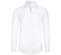 J.VER White Shirt Men Long Sleeve 4-Way Stretch Formal Dress Smart Casual Business Work Fashion Button Down Shirts for Men Adult L