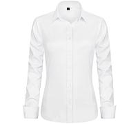 J.VER White Shirt Women Stretch Fitted Dress Shirt Long Sleeve Business Casual Work Office Tops Fashion Ladies Blouses Shirts M