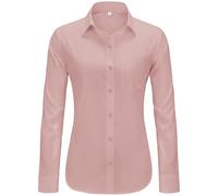J.VER Womens Button Down Dress Shirts Solid Long Sleeve Wrinkle Free Formal Collared Shirt Casual Business Blouse with Pocket, Peach Pink, S