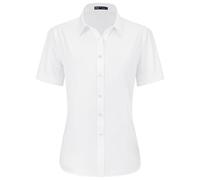 J.VER Womens Button Down Shirts Stretch Wrinkle Free Formal Short Sleeve Dress Shirt Summer Work Blouses Business Casual Tops, White, XS