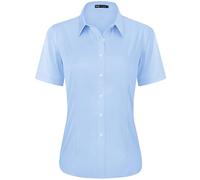 J.VER Womens Button Down Shirts Stretch Wrinkle Free Formal Short Sleeve Dress Shirt Summer Work Blouses Business Casual Tops, Light Blue, M
