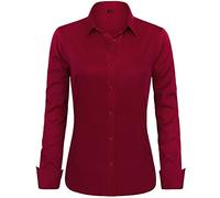 J.VER Womens Shirts Long Sleeve Burgundy Stretch Dress Fitted Shirt Work Office Business Casual Ladies Blouses Shirts M