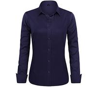 J.VER Womens Shirts Long Sleeve Navy Blue Stretch Dress Fitted Shirt Business Work Office Tops Casual Fashion Ladies Blouses Shirts M