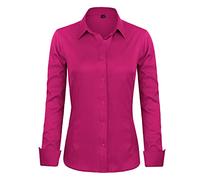J.VER Womens Shirts Long Sleeve Rose Red Stretch Dress Shirt Fitted Business Casual Work Office Ladies Blouses Shirts M