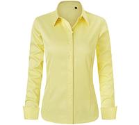 J.VER Womens Shirts Long Sleeve Stretch Dress Fitted Shirt Yellow Business Casual Work Office Ladies Blouses Shirts M