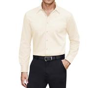 J.VER Work Shirts for Men Formal Stain Shield Stretch Non Iron Business Casual Regular Fit Fashion Office Party Meet Dat Plain Dress Shirt Beige S
