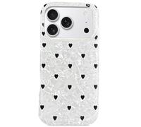 J.west for iPhone 17 Pro Max Case,Soft TPU Phone Case Cute Aesthetic Girly Slim Protective Cases Cover for Women Shockproof Shell with Translucent Bling Pearl Love Hearts Pattern Design