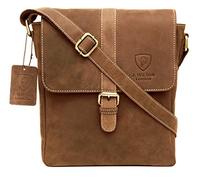 J. Wilson London 100% Genuine Real Vintage Hunter Leather Handmade Mens Womens Leather Everyday Crossover Shoulder Work Tablet Messenger Bag (Distressed Oil Tan)