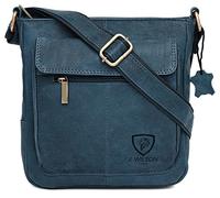 J. Wilson London 100% Pure Genuine Real Nappa Leather Handmade Mens Leather Flapover Everyday Crossover Shoulder Work iPad Messenger Bag (Distressed Blue)