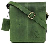 J. Wilson London 100% Pure Genuine Real Vintage Hunter Leather Handmade Mens Leather Flapover Everyday Crossover Shoulder Work Tablet Messenger Bag (Distressed Green)