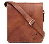 J. Wilson London 100% Pure Genuine Real Vintage Hunter Leather Handmade Mens Leather Flapover Everyday Crossover Shoulder Work Tablet Messenger Bag (Distressed Tan)